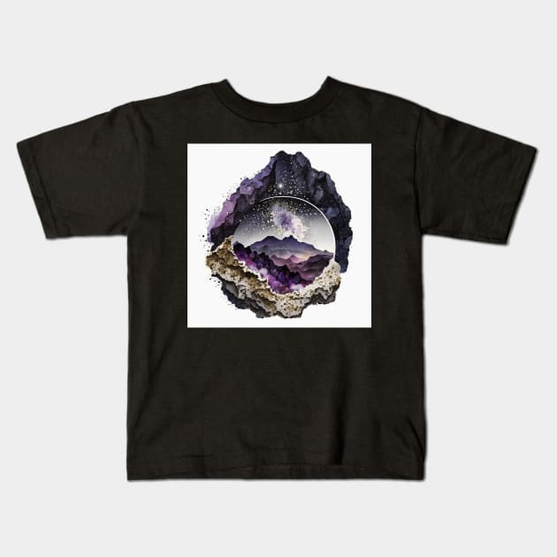 Purple Geode Amethyst Magical Kids T-Shirt by Moon Art